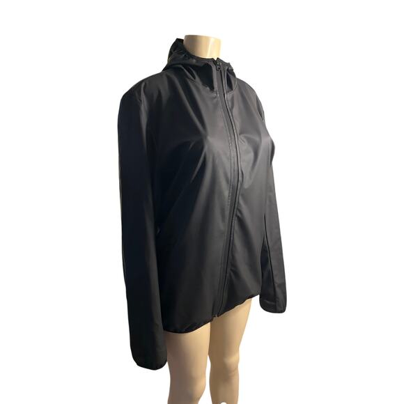 Women IT-48 US-12 8 By Yoox Black Full Zip Hooded Jacket Coat Italy Windbreaker
